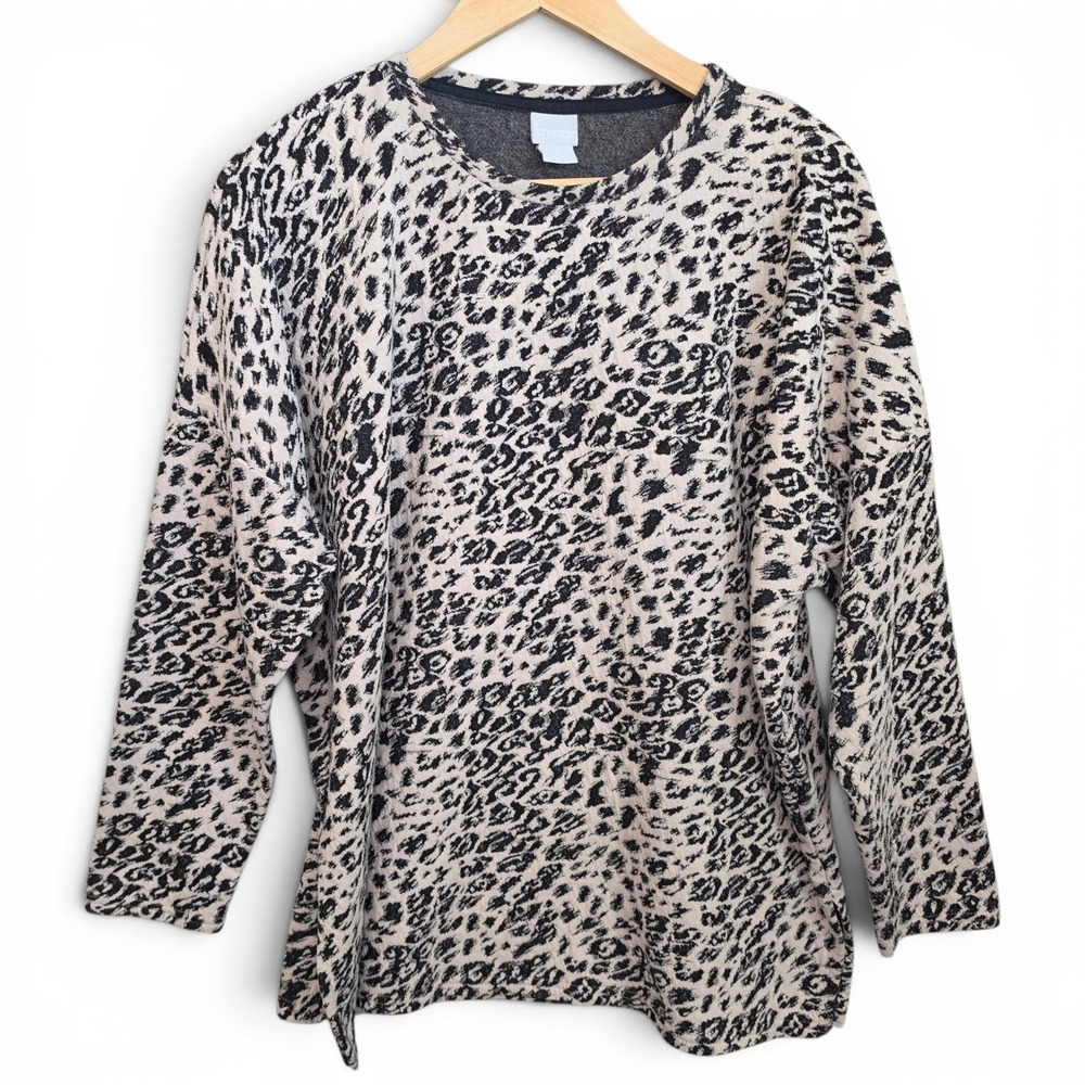 Chicos Top Womens 2 US Large Beige Textured Blouse Long Sleeve‎ Casual